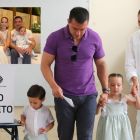 Daniel Noboa junto a su familia, en las votaciones y en la celebración en casa.