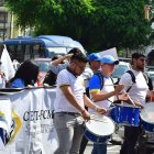 Una de las marchas por el Día del Trabajador en la intersección de avenida Olmedo y Boyacá, en el centro de Guayaquil.