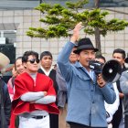 El presidente de la Conaie, Leonidas Iza, participó del plantón.