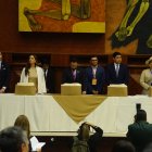 Mónica Salazar (útlima a la derecha), exintegrante de la Revolución Ciudadana, durante la primera sesión de la Asamblea Nacional el 14 de mayo de 2025.