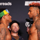 Michael Morales (d) en el careo previo a la pelea con Gilbert Burns en UFC