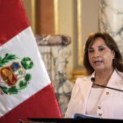 Presidenta de Perú, Dina Boluarte, durante una rueda de prensa, en el Palacio de Gobierno, en Lima