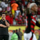 Pablo Sánchez durante el partido de fútbol de la fase de grupos de la Copa Libertadores entre Flamengo y Liga de Quito en el estadio Maracaná en Río de Janeiro, Brasil.