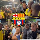 Gabriel Cortez y Byron Castillo hablando con hinchas de Barcelona SC.
