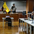 Corte. El tribunal del caso Reconstrucción de Manabí está integrado por Mercedes Caicedo (centro) y los jueces recusados Marco Rodríguez y Javier de la Cadena.