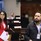 Viviana Veloz y Adrián Castro, asambleístas de la RC y ADN, en el primer debate de Ley de Integridad Pública.