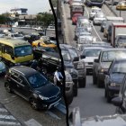 Para la congestión vehicular en la avenida Juan Tanca Marengo (izquierda), el Municipio de Guayaquil propone dos pasos a desnivel. Este tipo de obras suelen saturarse de vehículos, como en la avenida Carlos Julio Arosemena (derecha).