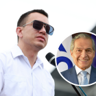 El presidente ecuatoriano Daniel Noboa y el juez electoral Fernando Muñoz.