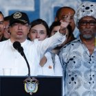 El presidente de Colombia, Gustavo Petro, habla durante un discurso el 11 de junio de 2025, en la Plaza de San Francisco en Cali (Colombia).