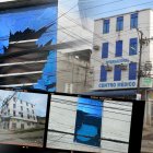 Algunos ventanales quedaron rotos tras la explosión en la clínica privada.