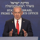 Captura de video tomada de la cuenta en X @netanyahu del primer ministro de Israel, Benjamin Netanyahu, durante una alocución.