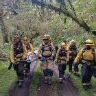 Durante el ejercicio pusieron en práctica sus conocimientos en atención Prehospitalaria al simular la atención a un bombero herido.