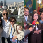 Luisa González y Rafael Correa, en Brasil, en una foto compartida por el expresidente, el 26 de junio. Y en la rueda de prensa del bloque de la RC, sobre expulsión de Santiago Díaz.