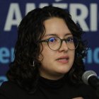 La investigadora y nutricionista de FIAN-Colombia, Alejandra Niño, durante una conferencia de prensa en Ciudad de México (México).