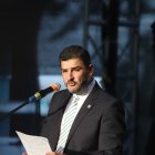 El alcalde Aquiles Álvarez durante la sesión solemne por los 490 años de fundación de Guayaquil.