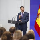 El presidente del Gobierno, Pedro Sánchez, durante una rueda de prensa este lunes en el Palacio de la Moncloa