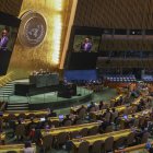 Fotografía de una sesión de la Conferencia Internacional para la solución de los dos Estados en Oriente Medio en Nueva York(EE.UU.).