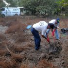 Empleados forenses que desentierran cuerpos de personas halladas en una fosa clandestina en Guanajuato (México).
