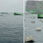 En la gráfica entregada por la Marina de Guerra de Perú se observan parte de la carga de una embarcación de Taiwán, regadas en el mar cercano a costas de Perú.