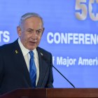 El Primer Ministro de Israel, Benjamín Netanyahu, durante la 50 Conferencia de presidentes de organizaciones judías.