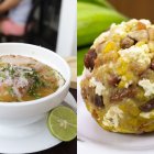 El encebollado (izquierda) y el bolón (derecha) son los platos ecuatorianos que compiten dentro de los cuartos de final en el Mundial de Desayunos.