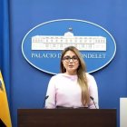 La portavoz de Carondelet, Carolina Jaramillo, en su informe de los lunes.