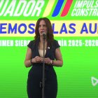 Alegría Crespo, ministra de Educación, durante la ceremonia de inicio del año lectivo 2025-2026 en Quito
