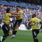 Joaquín Valiente celebrando su gol para Barcelona ante Emelec en el Clásico del Astillero.