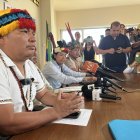 El presidente de la Conaie Marlos Vargas exigió la libertad de los detenidos en el marco dle paro nacional 2025.