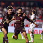 Jeison Medina (d) fue el autor del único gol de Liga en la victoria ante Sao Paulo en Brasil.