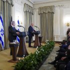 El presidente Donald Trump habla durante una conferencia de prensa conjunta con el primer ministro israelí, Benjamin Netanyahu, en la Casa Blanca en Washington, DC, EE. UU., el 29 de septiembre de 2025.