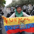 La presencia de uniformados marcó la jornada de movilización en los alrededores de la Universidad Central del Ecuador.