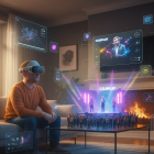 Un usuario disfruta un concierto de Coldplay en su sala gracias a las nuevas gafas Samsung Galaxy XR.