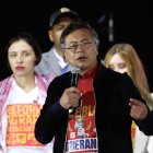 El presidente de Colombia, Gustavo Petro, habló en la plaza de Bolívar este viernes, en Bogotá (Colombia).