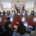 Diana Atamaint, presidenta del CNE, encabezó la instalación de la Mesa Nacional de Seguridad Electoral en el ECU 911 de Quito.