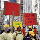 Fotografía de archivo de un grupo de vendedores ambulantes durante una protesta en Nueva York (NY, EE.UU.).