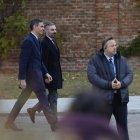 El presidente del Gobierno, Pedro Sánchez (i), en el marco de la reunión de alto nivel entre España y Marruecos, este jueves, en el Palacio de la Moncloa.