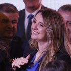 La senadora colombiana Paloma Valencia celebra luego de ser elegida candidata presidencial por el partido Centro Democrático, en Bogotá (Colombia).