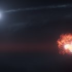 Colisión. Recreación de la colisión de dos objetos masivos en órbita.