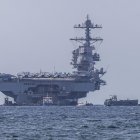 El portaviones nuclear estadounidense USS Gerald R. Ford en Palma (España).