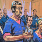 Fotografía de un dibujo realizado por la artista Jane Rosenberg donde aparece el presidente de Venezuela, Nicolás Maduro (c), junto a su esposa,, Cilia Flores (d).