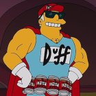 Duffman concluye su aparición en "Los Simpson".