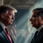 Ilustración hecha con IA: Trump y Petro no han tenido ningún tipo de reunión en los últimos dos años.
