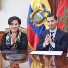 Gabriela Sommerfeld y Xavier Rosero durante la firma del memorando entre FEDEXPOR y empresarios de Marruecos.