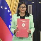 La presidenta encargada de Venezuela, Delcy Rodríguez, en un acto de gobierno, en Caracas (Venezuela).