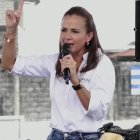 Captura de video del discurso de la prefecta Marcela Aguiñaga.