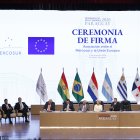 La ceremonia de la firma del acuerdo de libre comercio entre la Unión Europea (UE) y los países del Mercosur.