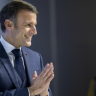 El presidente francés Emmanuel Macron aparece en el Foro Económico Mundial en Davos
