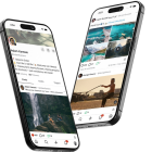 Fotografía cedida por la red social australiana UpScrolled de dos teléfonos móviles que muestran cuentas de usuarios de esta nueva red social.