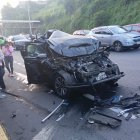 Accidente de tránsito en la Autopista General Rumiñahui provocó fuerte congestión en sentido valle–Quito la mañana de este lunes.